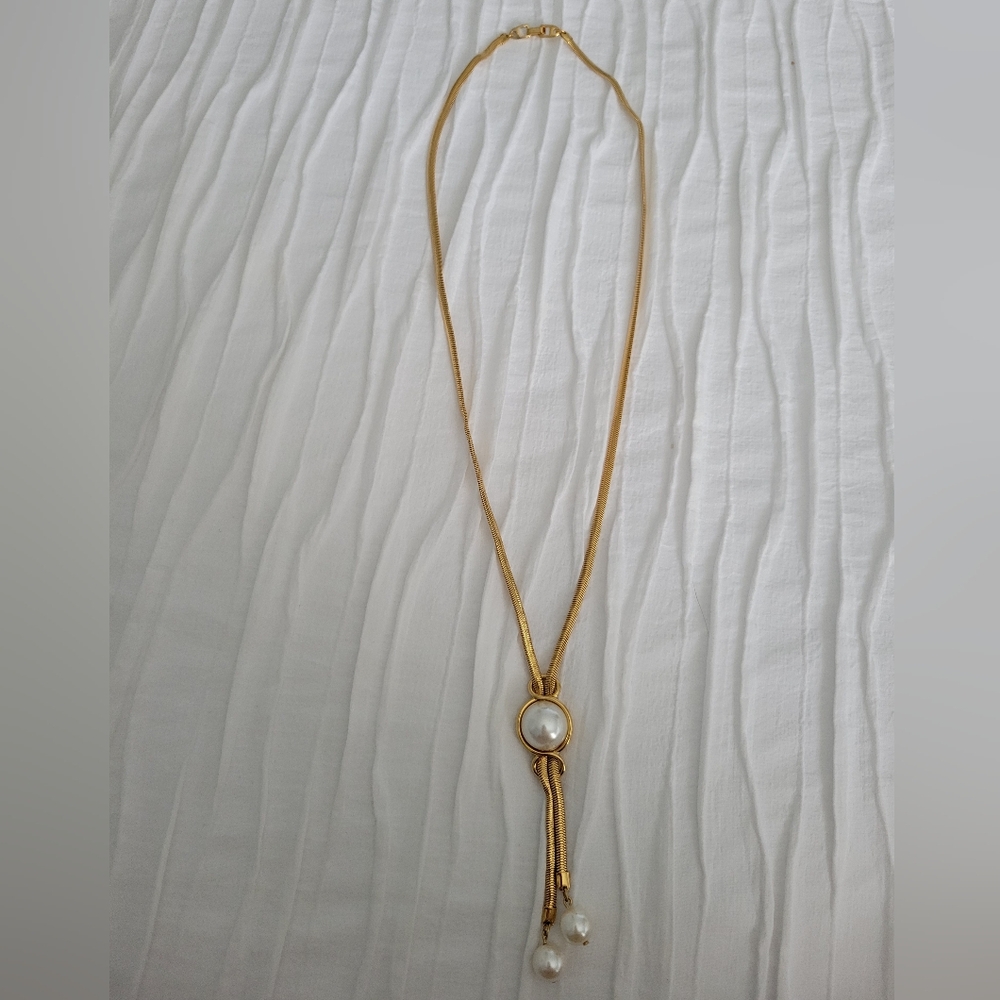 Gold Necklace with Pearl Accents